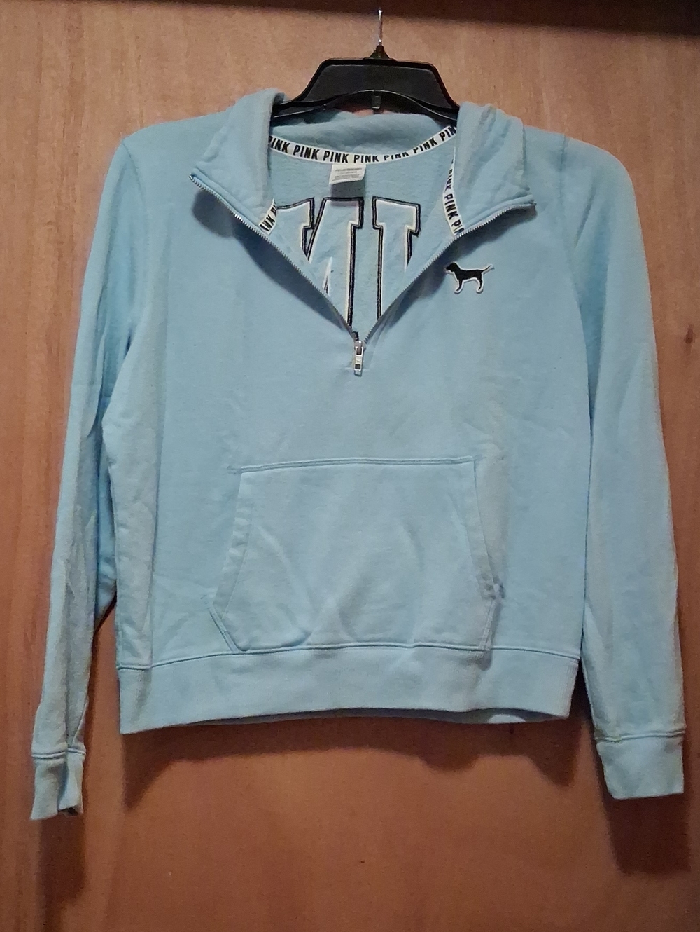 PINK Victoria's Secret Light Blue Quarter-Zip Pullover with Kangaroo Pocket